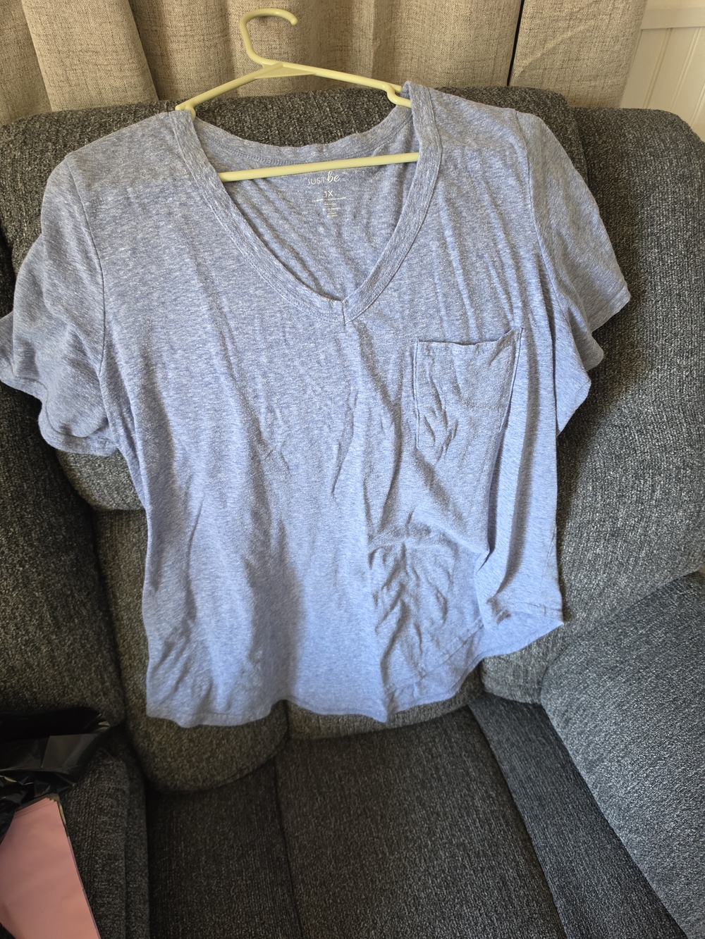 just be Light Blue V-Neck Pocket Tee